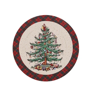 Thumbnail 6: Spode 4 Pk Christmas Tree Tartan Round Placemats 