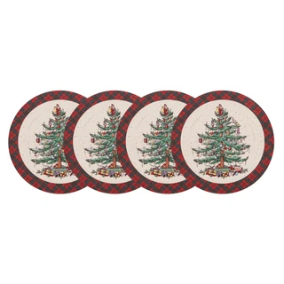 Thumbnail 8: Spode 4 Pk Christmas Tree Tartan Round Placemats 