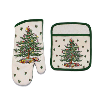 Thumbnail 2: Spode 2 Pc Christmas Tree Oven Mitt & Pot Holder Set 