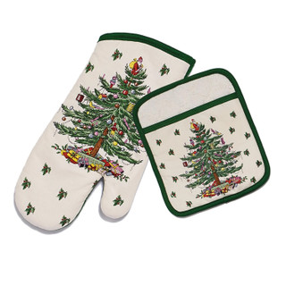 Thumbnail 1: Spode 2 Pc Christmas Tree Oven Mitt & Pot Holder Set 