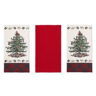 Thumbnail 4: Spode 3 Pk Christmas Tree Tartan Kitchen Towels 