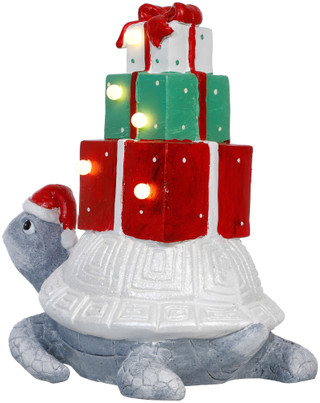 Thumbnail 2: Magical Season 19x18 LED Christmas Santa Turtle & Gifts Home Accent 