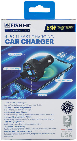 Thumbnail 2: Fisher 4 Port Fast Charging Car Charger 