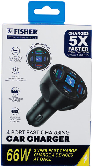 Thumbnail 1: Fisher 4 Port Fast Charging Car Charger 