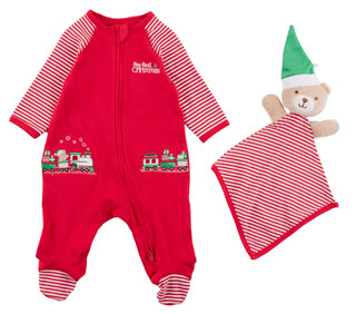 Thumbnail 1: Little Me 2 Pc Baby My First Christmas Footies w/ Elf Santa Lovey  