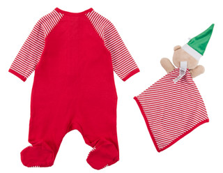 Thumbnail 2: Little Me 2 Pc Baby My First Christmas Footies w/ Elf Santa Lovey  