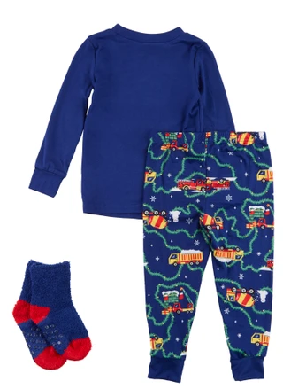 Thumbnail 2: Let's Get Cozy  3 Pc Boys Long Sleeve Christmas Pajama Pant Set w/ Socks 