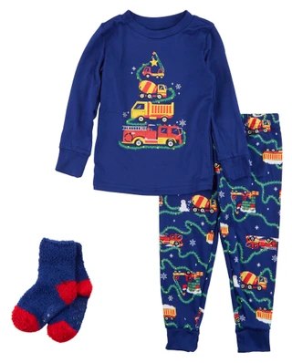 Thumbnail 1: Let's Get Cozy  3 Pc Boys Long Sleeve Christmas Pajama Pant Set w/ Socks 