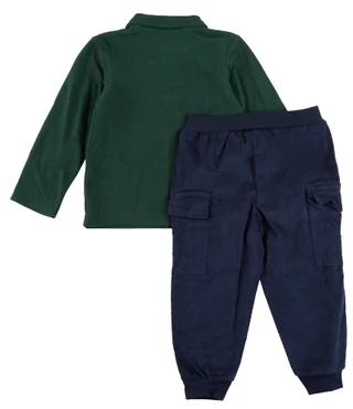 Thumbnail 2: WILLOW AND WYATT 2 Pc Toddler Boys Long Sleeve Christmas Polo w/ Cargo Pants 