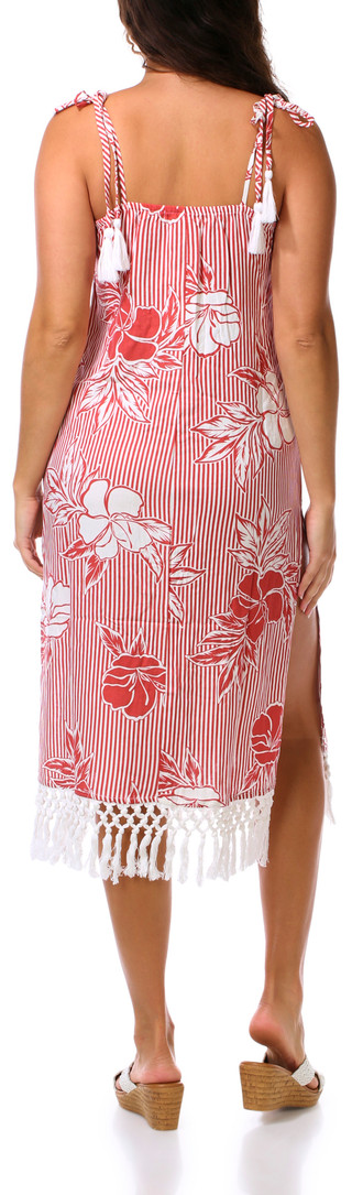 Thumbnail 2: Miken Swim Juniors Adjustable Spaghetti Strap Fringe Trim Midi Dress 