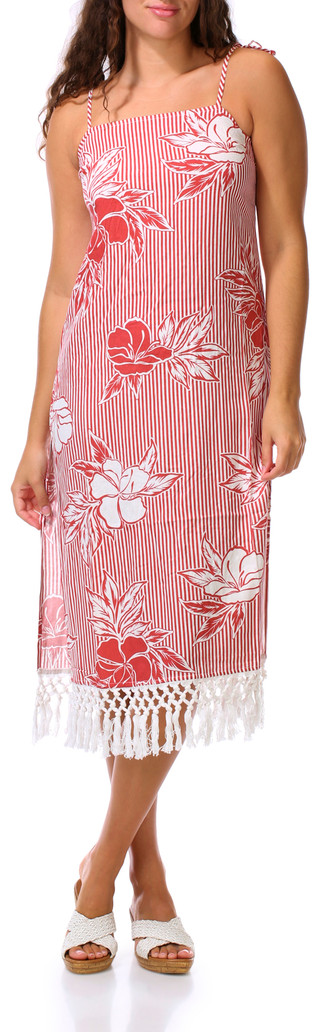 Thumbnail 1: Miken Swim Juniors Adjustable Spaghetti Strap Fringe Trim Midi Dress 