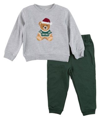 Thumbnail 1: WILLOW AND WYATT 2 Pc Toddler Boys Long Sleeve Jogger Santa Teddy Set  