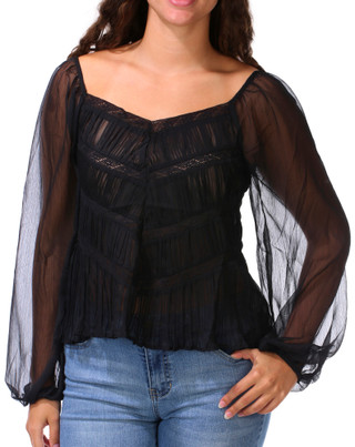 Thumbnail 1: BY TOGETHER Juniors Long Sleeve V-Neck Blouse 