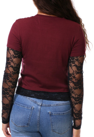 Thumbnail 2: Mudd Juniors Lace Sleeve Twofer Graphic Tee 