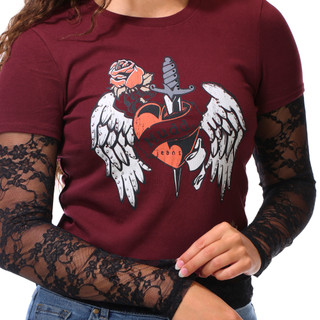 Thumbnail 3: Mudd Juniors Lace Sleeve Twofer Graphic Tee 