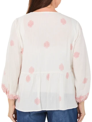 Thumbnail 3: Vince Camuto Women's Plus 3/4 Sleeve Peasant Drawstring Keyhole Top  