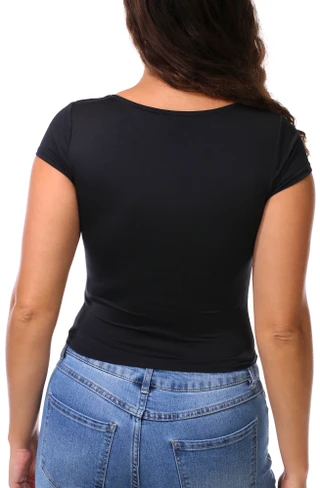 Thumbnail 2: Derek Heart Juniors Short Sleeve V-Neck Hardware Top w/ Bust Cups 