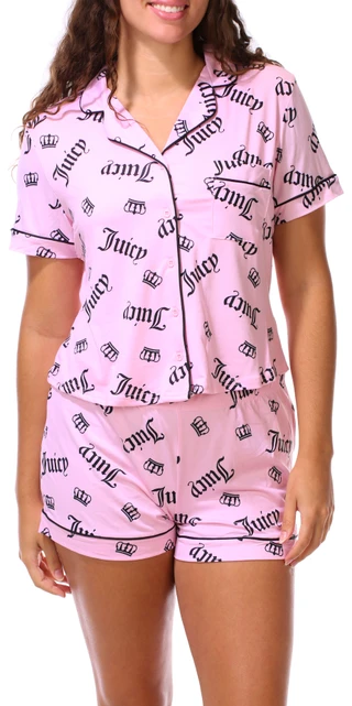 Thumbnail 1: Juicy Couture Juniors 2 Pc Logo Print Pajama Short Set 