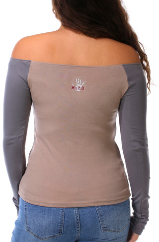 Thumbnail 3: Mudd Juniors Long Sleeve Off-the-Shoulder Graphic Bling Tee 