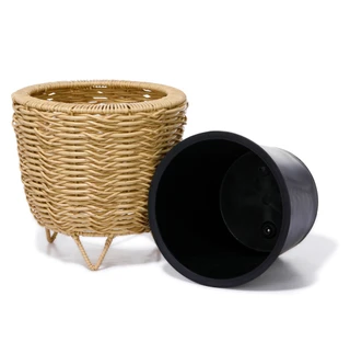 Thumbnail 3: Caribbean Joe Woven Wicker-Style Planter Basket w/ Raised Legs and Liner 