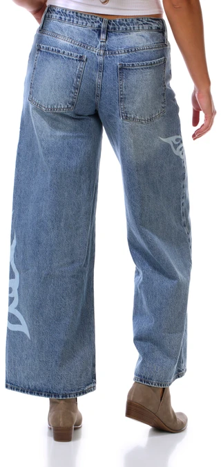Thumbnail 3: YMI Juniors Low Rise Butterfly Print Wide Leg Jeans 