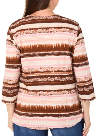 Thumbnail 2: Coral Bay Women's Plus 3/4 Sleeve Patterned V-Neck Top 