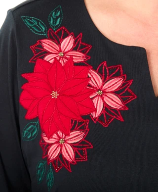 Thumbnail 3: Coral Bay Women's Plus 3/4 Sleeve Floral Embroidered V-Neck Top 