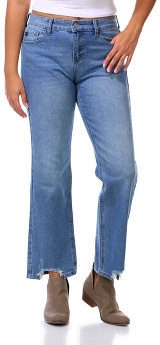 Thumbnail 1: KanCan Juniors Mid Rise Destressed Hem Cropped Flare Jeans 