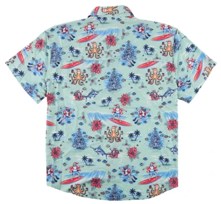 Thumbnail 2: REEL LEGENDS Men's Tropical Christmas Print Button Down Shirt 