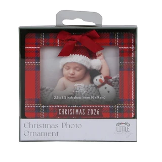 Thumbnail 1: Little Holly Red Plaid Christmas Photo Ornament with Bow 