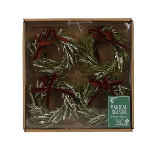 Thumbnail 1: Magical Season 4 Pk Mini Glitter Christmas Wreaths w/ Bows 