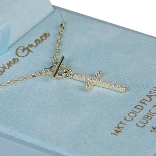 Thumbnail 2: Divine Grace Gold Flash Plated Cubic Zirconia Cross Necklace 