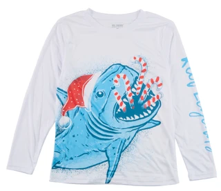 Thumbnail 1: REEL LEGENDS Boy's Long Sleeve Candy Cane Shark Tee  