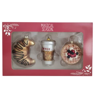Thumbnail 1: Magical Season Coffee & Pastry Glass Ornament Set - 3 Piece 