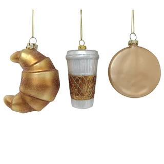 Thumbnail 3: Magical Season Coffee & Pastry Glass Ornament Set - 3 Piece 