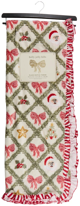 Thumbnail 1: Dream Home 50x70 Santa Bow Ruffle Throw Blanket 