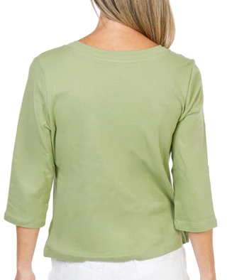 Thumbnail 3: Coral Bay Women's Petite 3/4 Sleeve Double V Neck Top 