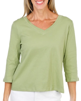 Thumbnail 1: Coral Bay Women's Petite 3/4 Sleeve Double V Neck Top 