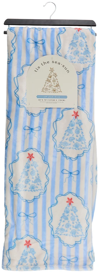 Thumbnail 1: Tis The Sea-Sun 50x70 Christmas Seashell Print Plush Throw 