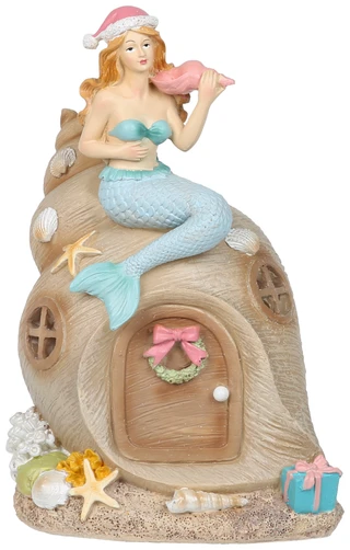 Thumbnail 2: Fancy That 10 In LED Christmas Mermaid Shell House Figurine  