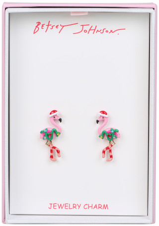 Thumbnail 1: Betsey Johnson Christmas Flamingo Stud Earrings 