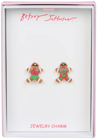 Thumbnail 1: Betsey Johnson Christmas Mismatch Gingerbread Stud Earrings 