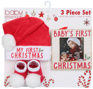 Thumbnail 1: Baby Essentials 3 Pc Baby My First Christmas Hat Socks and Frame 