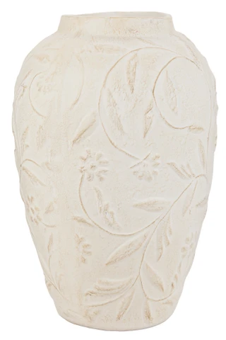 Thumbnail 2: Global Decor Collective Cream Leaf Embossed Ceramic Vase 