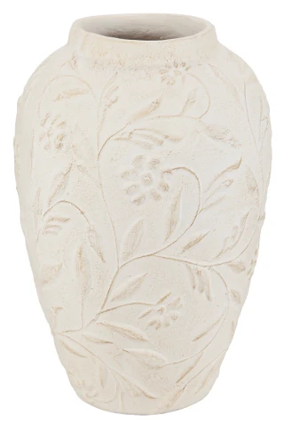 Thumbnail 1: Global Decor Collective Cream Leaf Embossed Ceramic Vase 