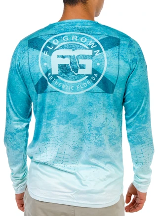 Thumbnail 2: FloGrown Men's Long Sleeve Seafoam Ombre UPF Shirt 