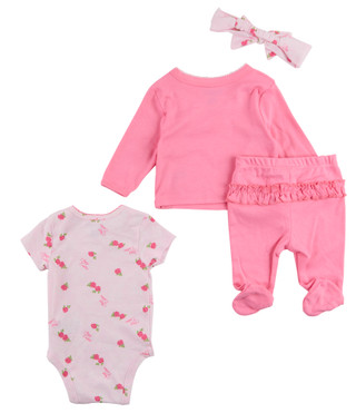 Thumbnail 2: Juicy Couture Baby Girl's 4 Pc Rose Long Sleeve Pants Onesie Set 