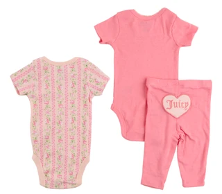 Thumbnail 2: Juicy Couture Baby Girl's 3 Pc Short Sleeve Onesie Pant Set 