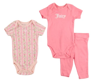 Thumbnail 1: Juicy Couture Baby Girl's 3 Pc Short Sleeve Onesie Pant Set 