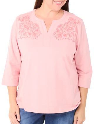 Thumbnail 1: Coral Bay Women's Plus 3/4 Sleeve Paisley Embroidered Top 